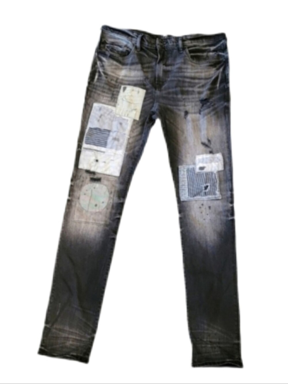 PRPS Le Sabre Stretch-Black Fade Destressed Parchwork Slim Fit Size 34